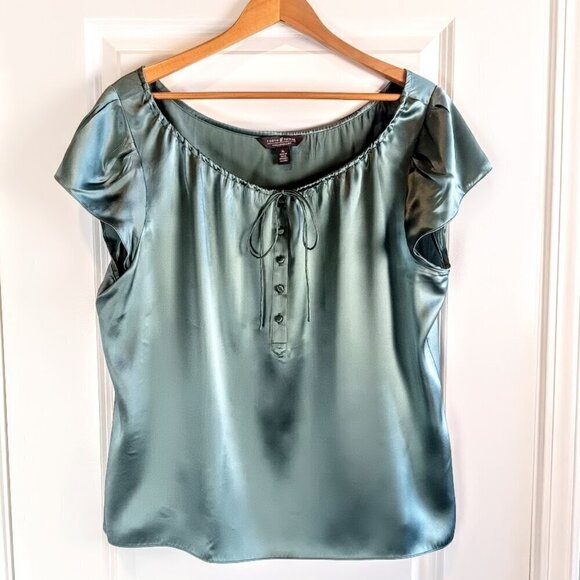 Forth & Towne Teal Blue Green Silk Charmeuse Cap Sleeve Top - Picture 1 of 5
